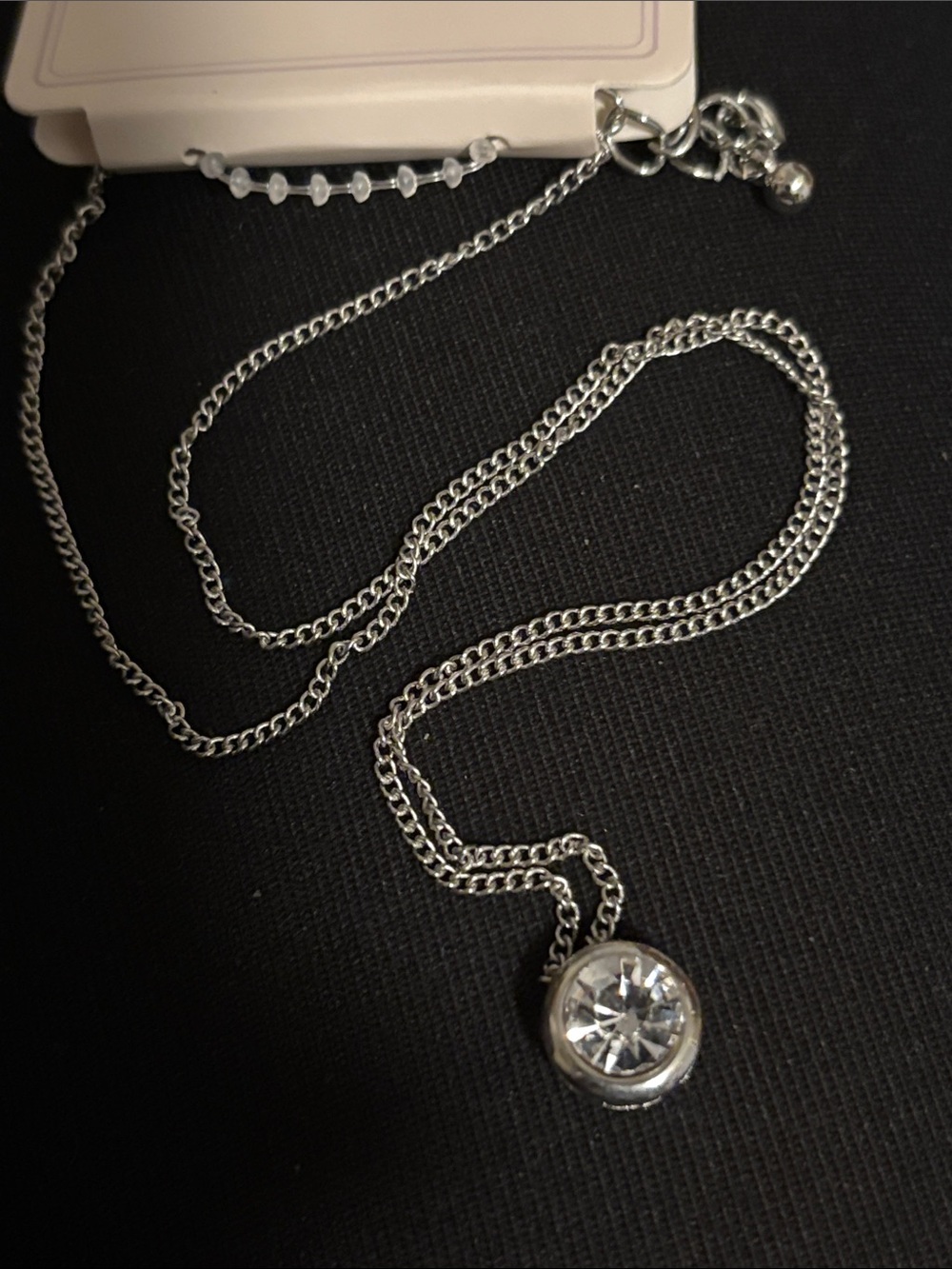Minimalist Silver Tone Bezel Set Round Crystal Necklace